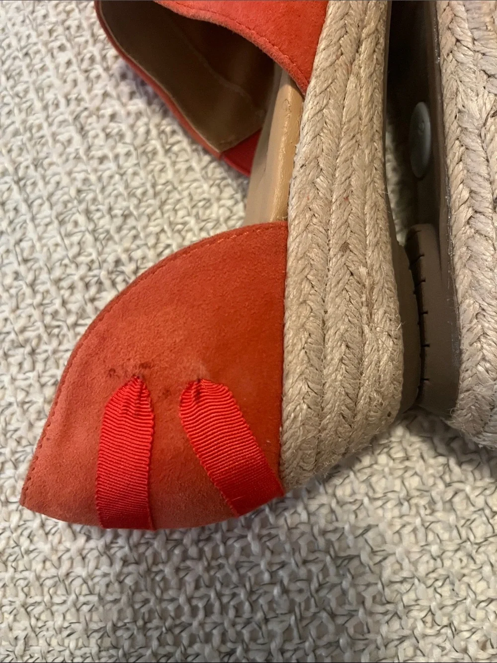 me too Women's Netta Orange Suede Leather Ribbon Wedge Heel Slip On Shie Sz 8